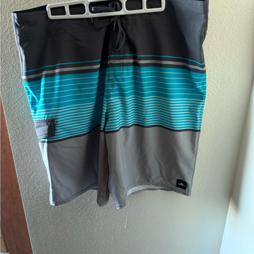 O'Neill Gray and Teal Men's Swim Board Shorts